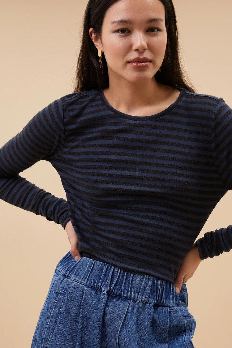 By Bar Basic ls Melange Stripe Top blue nights